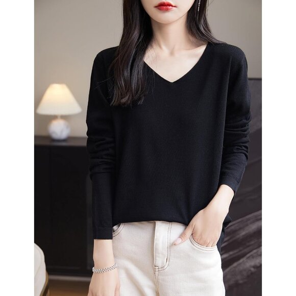 Women's Merino Wool Base Layer Top V Neck Long Sleeve Travel Hiking Tee - Picture 5 of 6